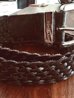 Michael Kors Black Braided Leather Belt with Silver Buckle - Size M 41''